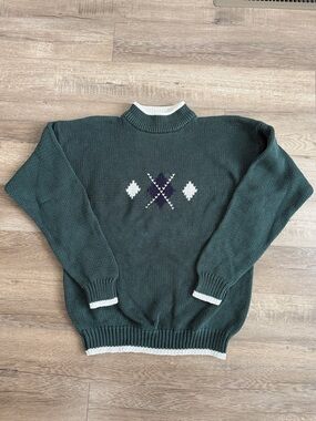Vintage Y2K GAP Dark Green Golf Inspired Crewneck Sweater with White Trim